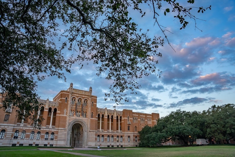 A shot of Lovett Hall on Rice University's campus.