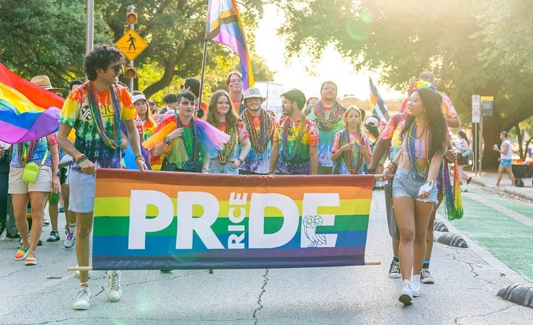 Rice students marching in the pride parade