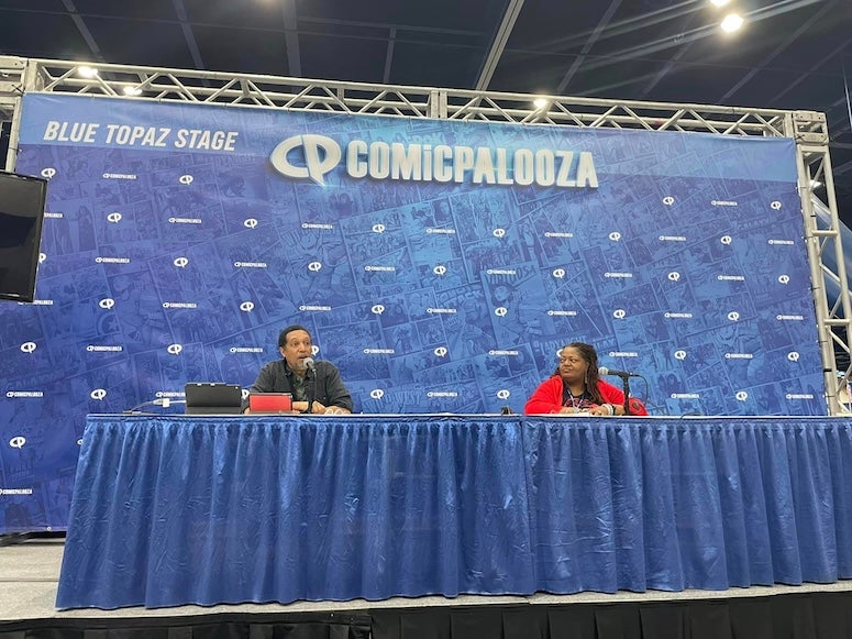 Stanford Carpenter and Sakena Young-Scaggs at the 2024 Comicpalooza.
