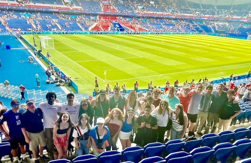 Rice sport management students at an Olympic soccer game in Paris