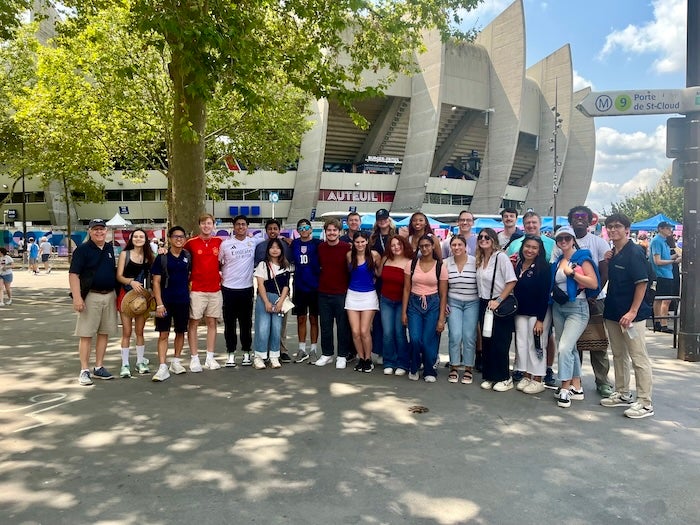 Rice sport management students outside Olympic soccer stadium