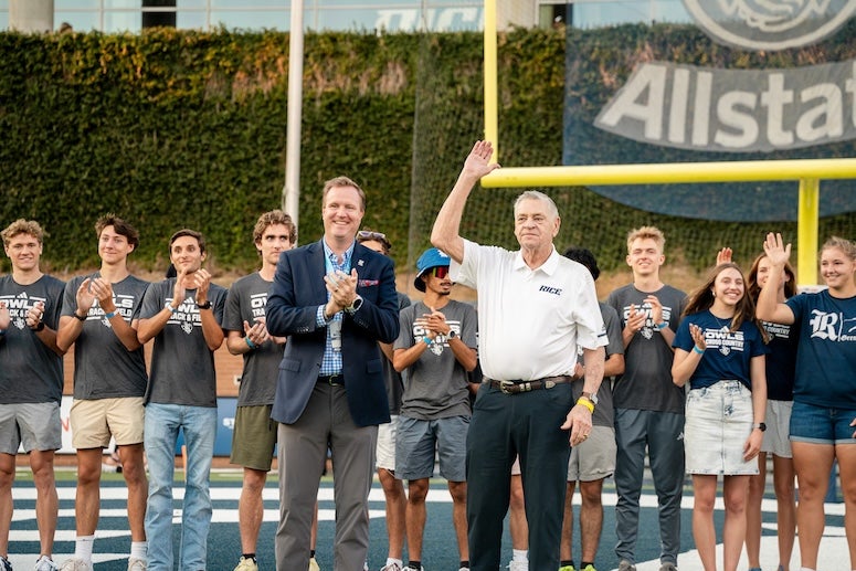 Fred Hansen is recognized during a Rice football game Oct. 12, 2024.