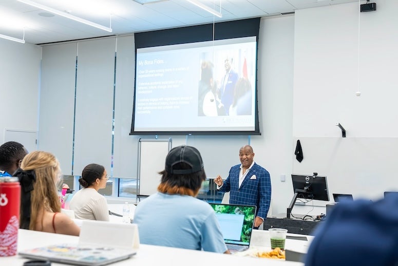 Doerr Institute Director Bernie Banks speaks to students at a catalyst workshop.