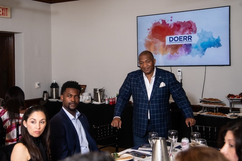 Bernie Banks, director of the Doerr Institute for New Leaders at Rice University, speaks during a community dialogue event with local leaders from the Houston area Oct. 30.