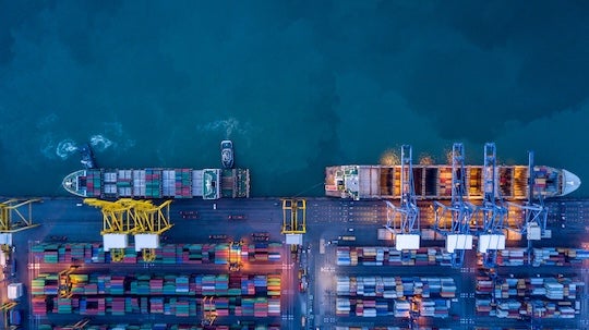 Freight containers at a port