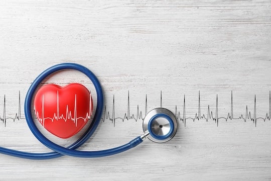 Heartbeat and stethoscope art rendering. 