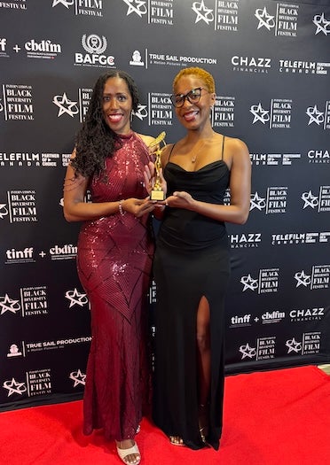 Elizabeth Hordge-Freeman (left) and Tabria Snowden (right), co-directors of Journey Towards Justice at the International Black & Diversity Film Festival in Ontario, Canada.