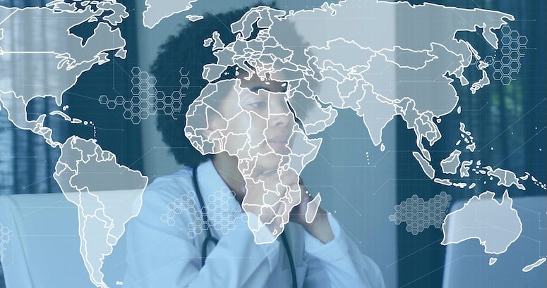 stock photo representing a doctor and the continent of Africa
