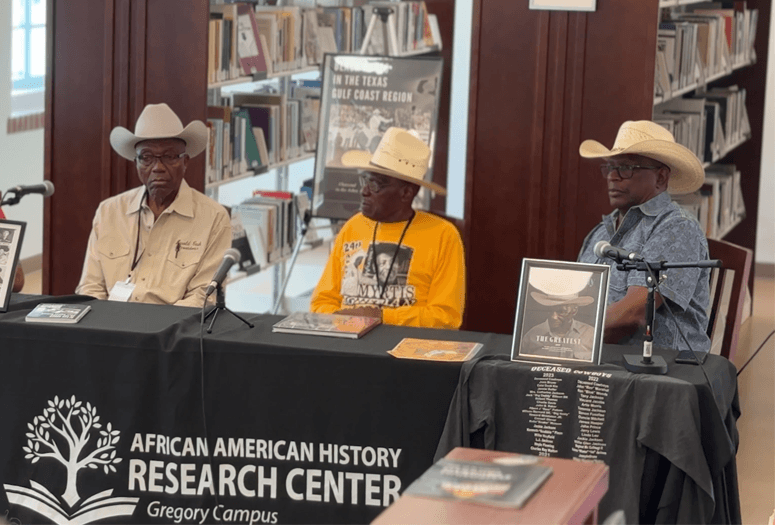 Myrtis Dightman, Harold Cash, James Boone at a panel at the 2026 Black Houston(s) Symposium