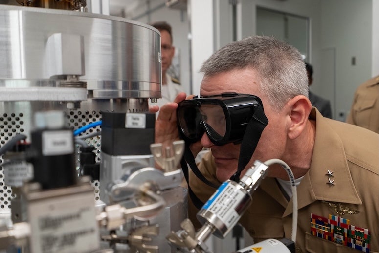 Gen. Matthew T. Mowery visits labs on Rice University's campus.