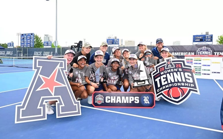 The Rice women's tennis team defeated Wichita State 4-2 to win the 2026 American Conference Championship at the George R. Brown Tennis Center.