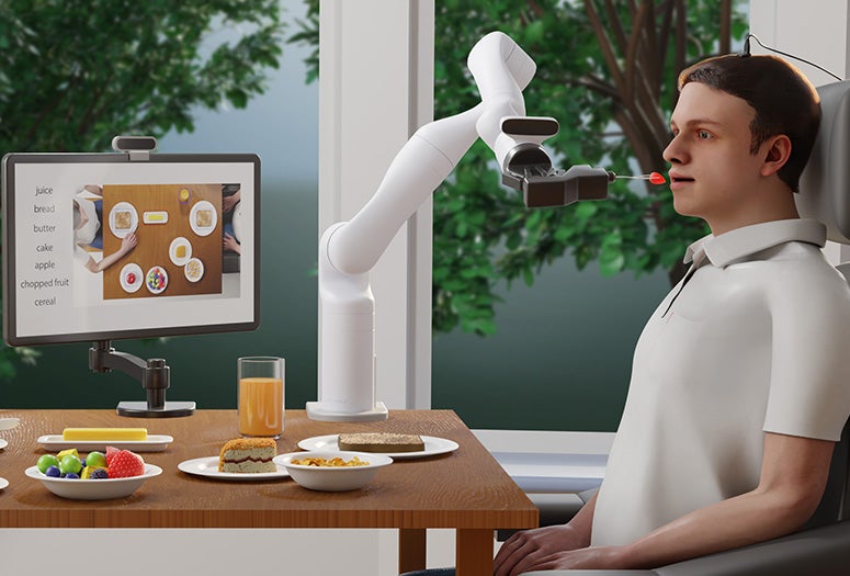 AI-generated image of man assisted by brain-computer interface