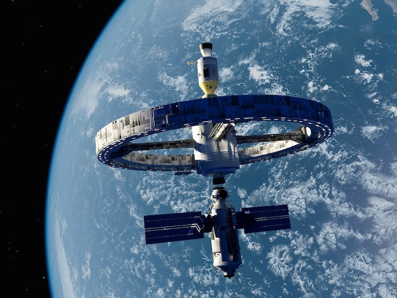 A space station is orbiting the earth