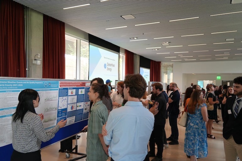 Rice students present their research during the Community Bridges poster showcase, highlighting projects developed in partnership with Houston-area organizations.