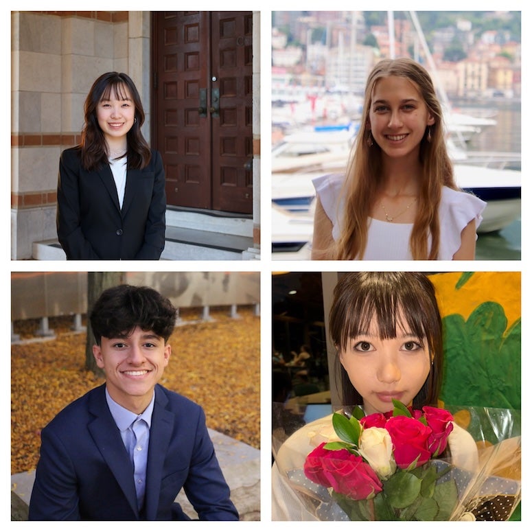 Four headshots; two Asian women, one white woman, and one Latino man.