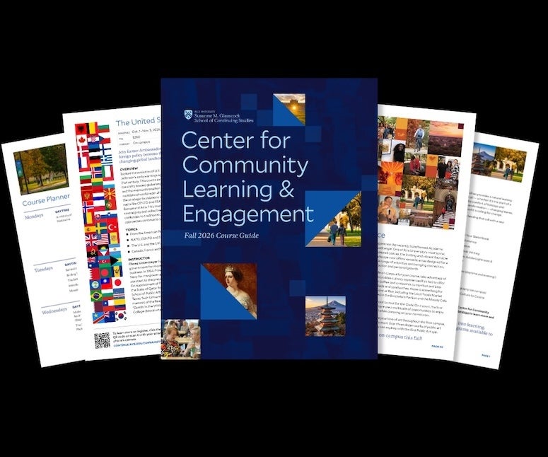 The Center for Community Learning and Engagement at Rice University’s Susanne M. Glasscock School of Continuing Studies is welcoming the fall season with a new lineup of noncredit courses and workshops spanning the arts, humanities, sciences and social sciences.