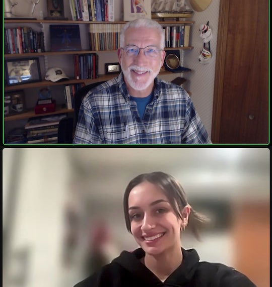 Jeff Russell (top) and Priya Armour (bottom) meet during a Zoom call to discuss their project.