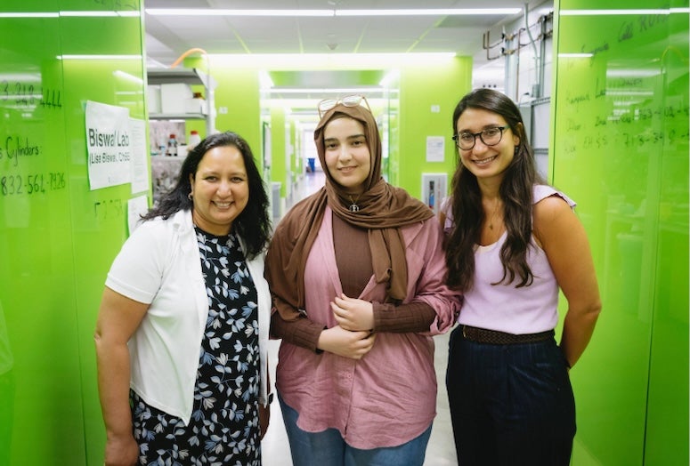 From left to right, Sibani Lisa Biswal, Zina Deriche and Stavroula Alina Kampouri