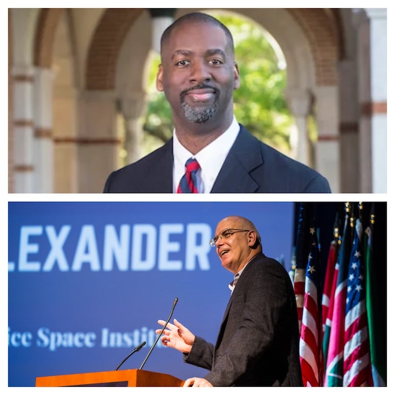 Two headshots: one of a middle aged black man and one of a bald white man