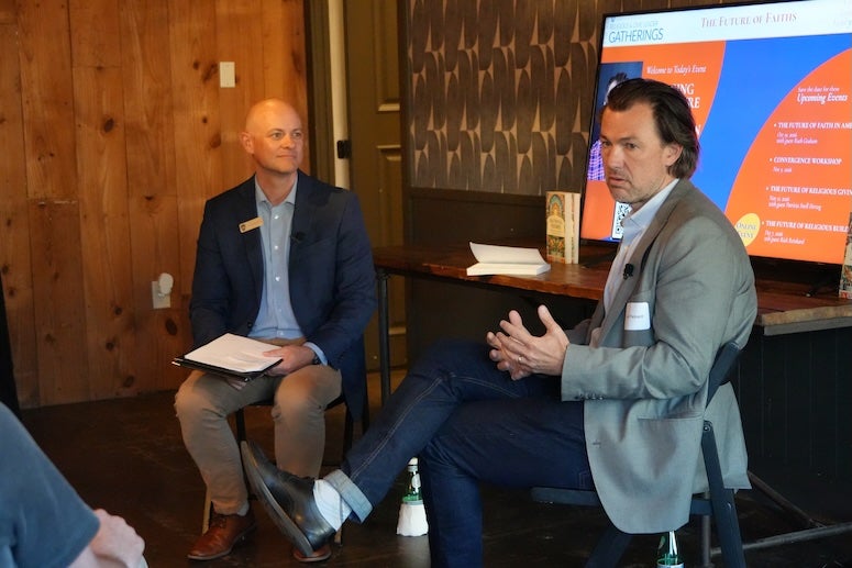 Sociologist Josh Packard, right, speaks with Todd Ferguson, director of Rice University’s Religion and Public Life Center, about how changing patterns of trust, belonging and religious life are shaping the future of faith.