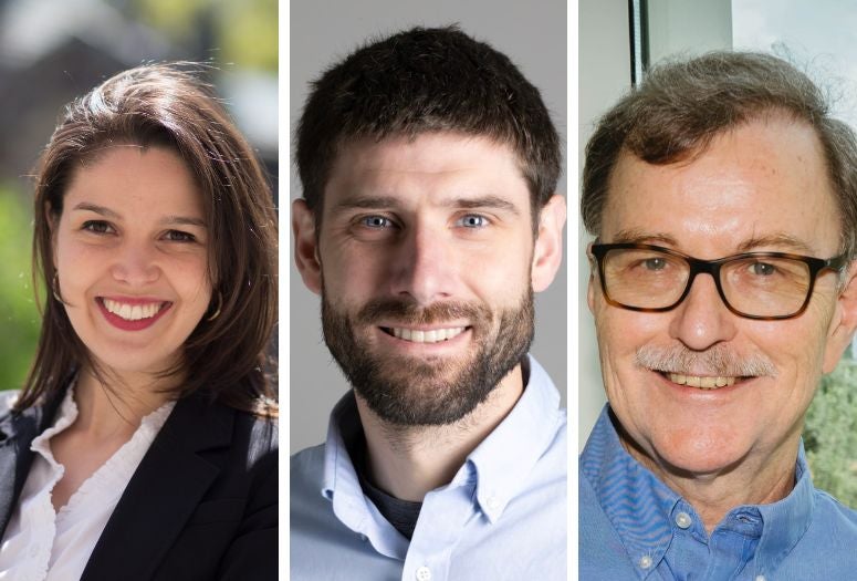 Three headshots show a smiling woman, a smiling middle aged man, and a smiling older man