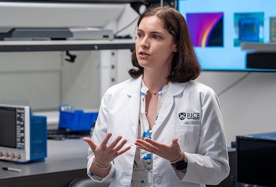 female researcher in lab coat 