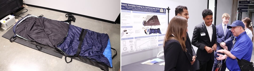 collage of two photos with prototype (left) and team presenting their work (right)