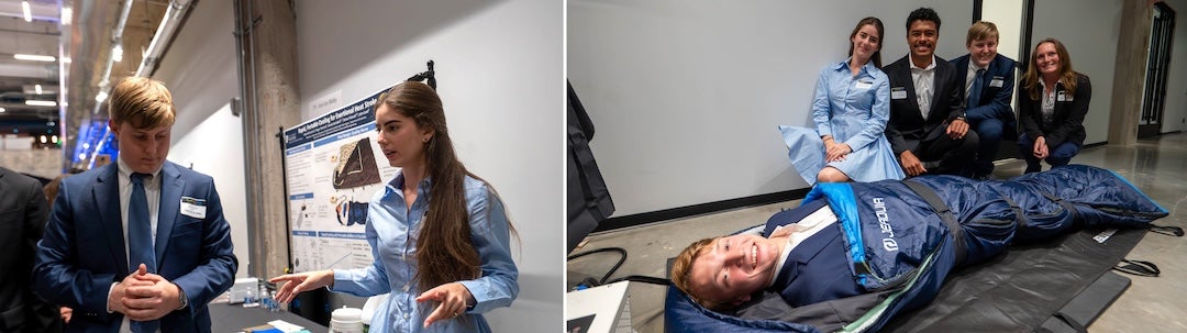 collage of two photos featuring a team of students demoing their prototype