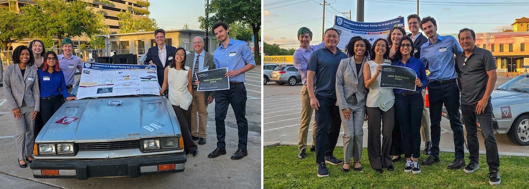 students posing with a car 