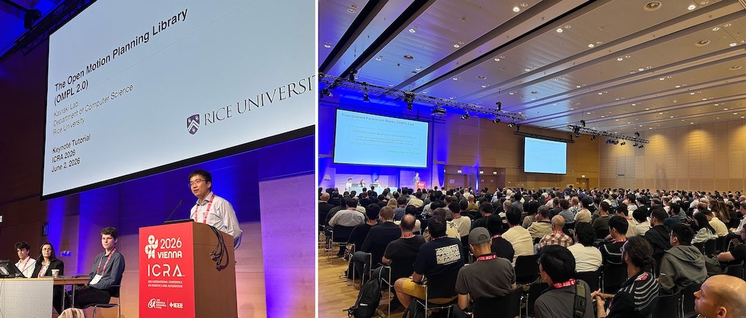 photos from keynote workshop, with screen display and speaker on the left and audience on the right