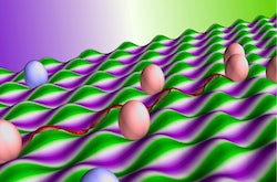 https://news-network.rice.edu/news/files/2022/03/0328_WAVE-1-WEB.jpg A theory by Rice University researchers suggests growing graphene on a surface that undulates like an egg crate would stress it enough to create a minute electromagnetic field. The phenomenon could be useful for creating 2D electron optics or valleytronics devices. (Credit: Illustration by Henry Yu/Rice University)