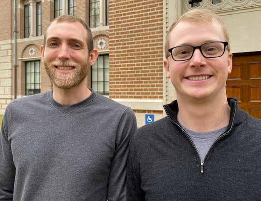 Rice University graduate student Steven Williams, left, and alumnus Robert Headrick developed a recipe for an adjustable carbon nanotube solvent that is much easier to work with than the acids commonly used. (Credit: Rice University) 