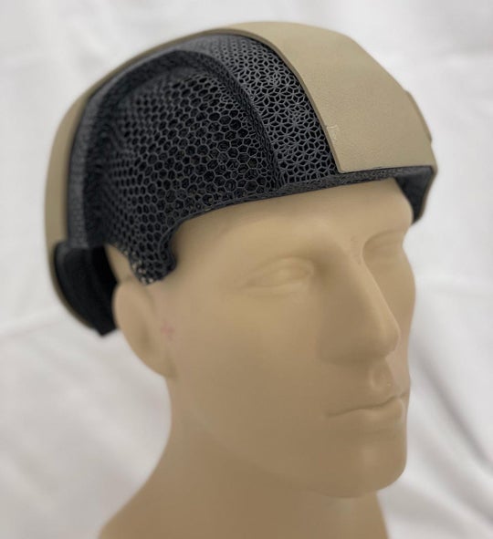 cutaway view of 3D-printed smart helmet