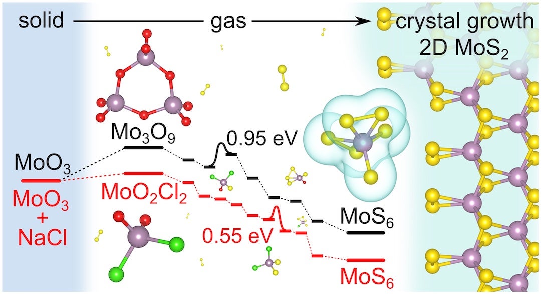 Common salt (NaCl) acts as an intermediary in the chemical vapor deposition growth of 2D molybdenum disulfide, speeding the process of its creation. 