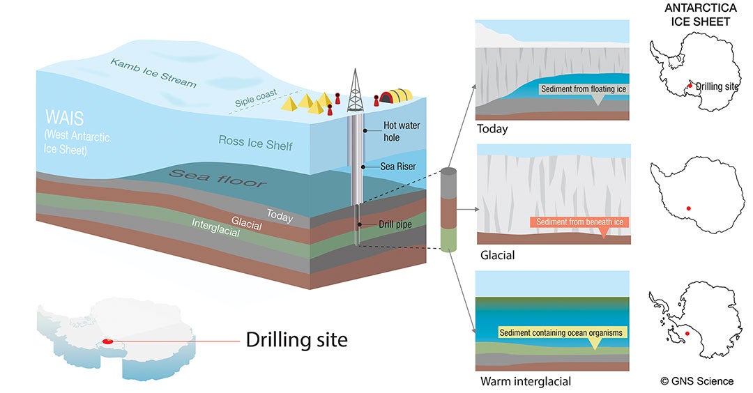 infographic about the the Sensitivity of the West Antarctic Ice Sheet to 2°C project, or SWAIS 2C