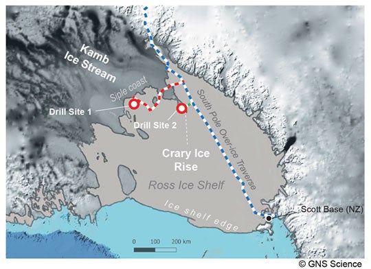 map of the the Sensitivity of the West Antarctic Ice Sheet to 2°C project, or SWAIS 2C project