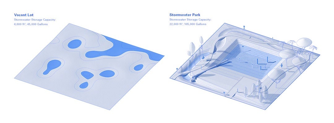 The winning entry by Maggie Tsang’s Dept. included a South Florida project to turn the land under a former flooded property into a community park that incorporates a stormwater retention basin. Image courtesy of the Architectural League of New York