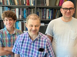 A new paper by a Rice University lab shows how to increase the odds of identifying cancer-causing mutations before tumors take hold. Authors are, from left, Cade Spaulding, Anatoly Kolomeisky and Hamid Teimouri. (Credit: Rice University)
