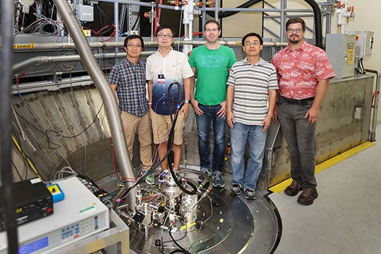 Huibo Cao, Bin Gao, Gabriele Sala, Feng Ye and Matt Stone at Oak Ridge National Laboratory's Spallation Neutron Source