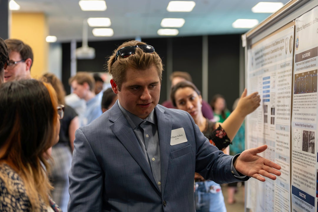 William Cade Sellers, a winner in the 2023 Summer Undergraduate Research Symposium poster session July 28