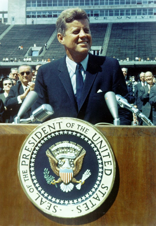 President John F. Kennedy speaks at Rice Stadium on Sept. 12, 1962. 