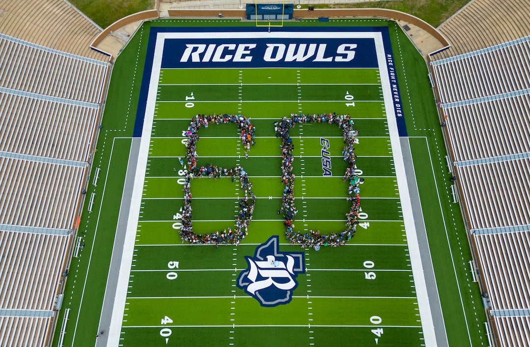 A photo from high over Rice Stadium -- though not from a satellite -- shows how the university came out for the start of the three-day celebration. Photo by Brandon Martin