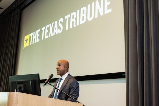 Reginald DesRoches speaks before a a panel discussion hosted by The Texas Tribune Oct. 2.