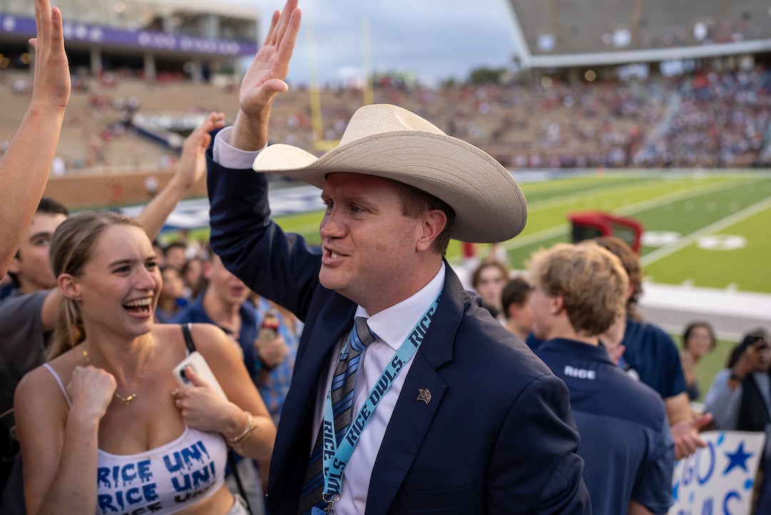 The Rice Owls triumphed over the University of Houston Cougars in a thrilling 43-41 double-overtime victory at Rice Stadium Sept. 9.