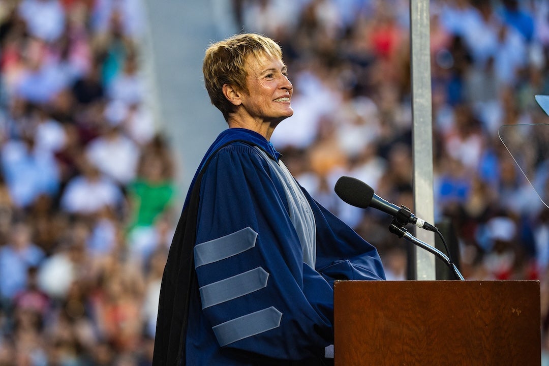 Peggy Whitson speaks during the 111th commencement ceremony.