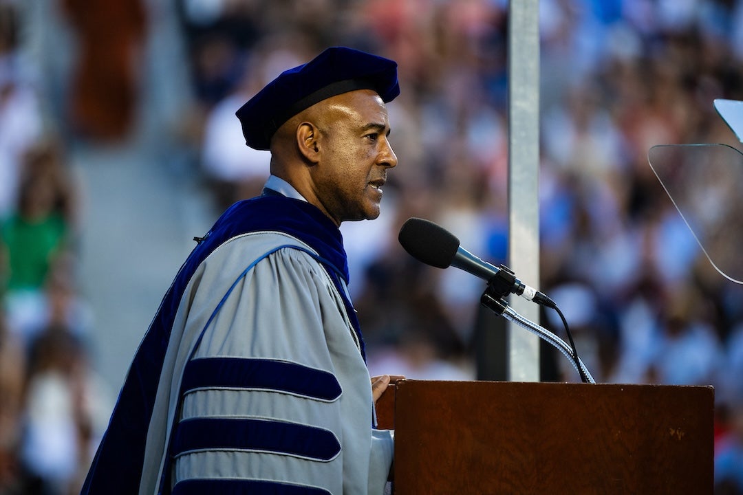 Rice President Reginald DesRoches speaks during the 111th commencement ceremony.