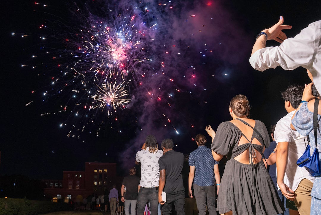 Fireworks lit up the sky over Lovett Hall and the Sallyport the night of Aug. 13 as the incoming Class of 2027’s first day of O-Week culminated with Rice’s annual matriculation ceremony.