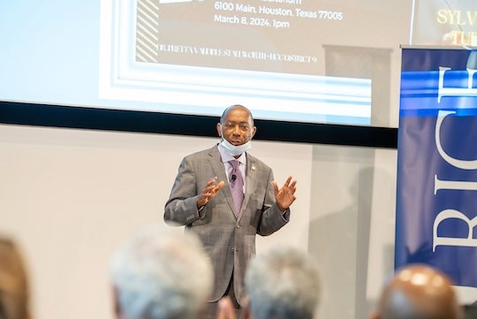 Sylvester Turner speaks during a TEDx Talk session at Rice University March 8.