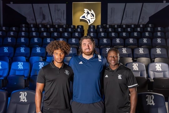 Left tackle Clay Servin and running backs Ari Broussard and Juma Otoviano started their Rice football careers in 2018 and are now pursuing master’s degrees while competing on the gridiron. 