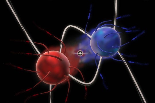 An artist's impression of the mutual annihilation of two topological quasiparticles